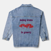 Trans zijn is groovy grappige paddenstoel denim jacket (Achterkant)