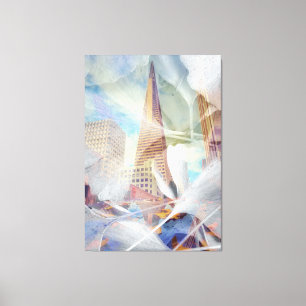 TransAmerica met Gingko Leaves Overlay Canvas Afdruk
