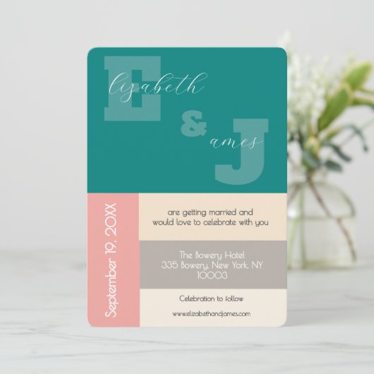 Transformative Teal Modern Script Wedding Kaart (Staand voorkant)