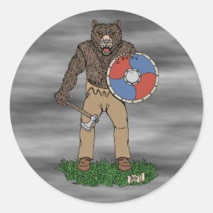 Transformed Viking Berserker of Werebear Ronde Sticker