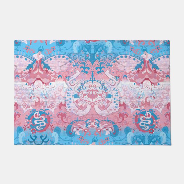 Transgender Dragon Damask - Trans Pride Flag Kleur Deurmat (Voorkant)