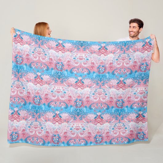 Transgender Dragon Damask - Trans Pride Flag Kleur Fleece Deken (In situ)