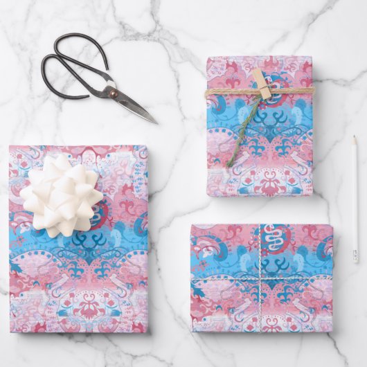 Transgender Dragon Damask - Trans Pride Flag Kleur Inpakpapier Vel (Voorkant)