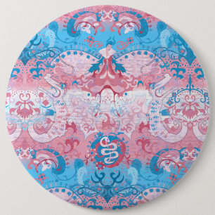 Transgender Dragon Damask - Trans Pride Flag Kleur Ronde Button 6,0 Cm