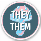  Transgender Flag Mushroom Pronouns Sticker (Voorkant)