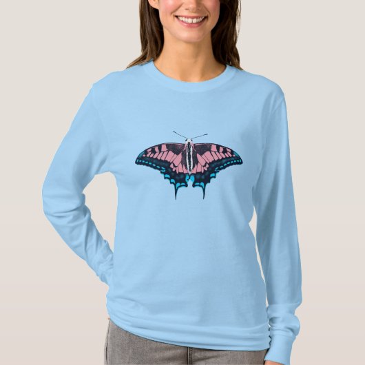 Transgender Pride Flag Swallowtail Butterfly T-shirt (Voorkant)