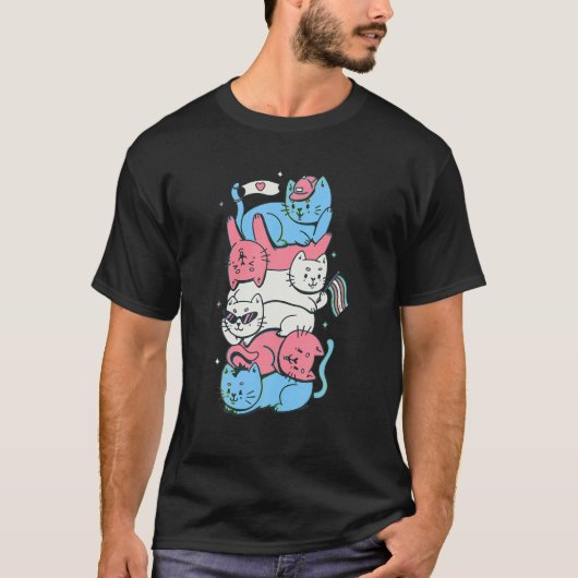 Transgender Pride Funny Kawaii Kitty Cat Stack Tra T-shirt (Voorkant)