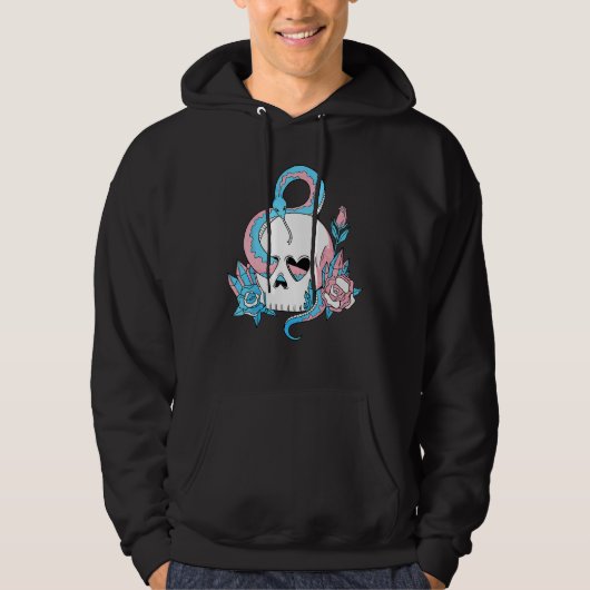 Transgender Pride Trans Flag Skull Snakes Roses Su Hoodie (Voorkant)
