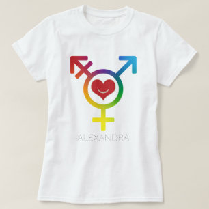 Transgender Rainbow Heart Smile Gay LGBT Name T-shirt