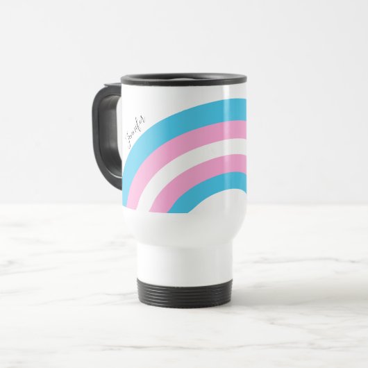 Transgender Rainbow Pride Flag gepersonaliseerd Reisbeker (Voorkant links)