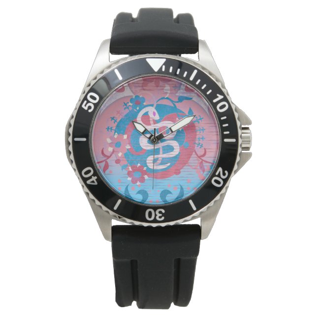 Transgender Snake Damask - Trans Pride Flag Kleur Horloge (Voorkant)