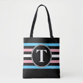 Transgender Stripes Monogram Naam Zwarte Gay Pride Draagtas (Voorkant)