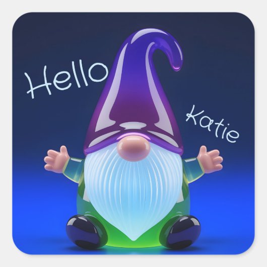 Translucent Glass Gnome Figurine with Custom Name Vierkante Sticker (Voorkant)