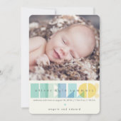 Transparant Blauw 'HELLO' Typografie Foto Geboorte Aankondiging (Voorkant)