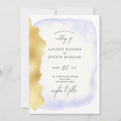 Transparant Blauw Waterverf Goud Faux Folie Bruilo Kaart (Voorkant)