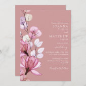 Transparant Bloemen QR Code Stoffig Roos Bruiloft Kaart (Voorkant / Achterkant)