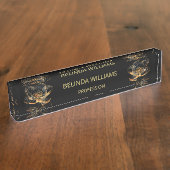 Transparant Gouden Rozen Zwart Naambordje (Zijkant)