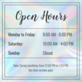 Transparant Open Hours Sticker (Voorkant)