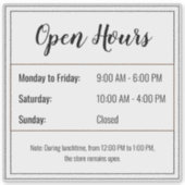 Transparant Open Hours Sticker (Voorkant)