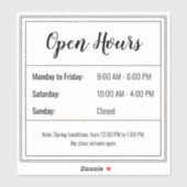 Transparant Open Hours Sticker (Vel)