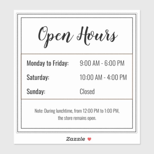 Transparant Open Hours Sticker (Vel)