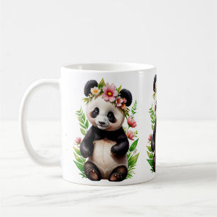 Transparant Panda Beer met bloemen Koffiemok