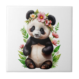Transparant Panda Beer met bloemen Tegeltje