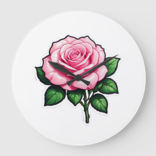 Transparant Roze Roze Bloem Sticker Grote Klok