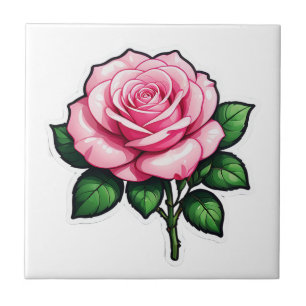 Transparant Roze Roze Bloem Sticker Tegeltje