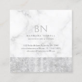 Transparant Shimmer Silver Marble Monogram Vierkante Visitekaartje (Achterkant)
