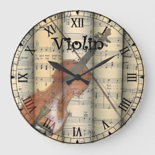 Transparant Violin ~ Rolled vel Music ~ Grote Klok (Voorkant)