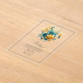 Transparante Blauwgroen en gouden bloemenbruiloft Acryl Uitnodigingen (Laagn)