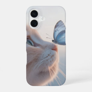 Transparante kat en blauwe vlinder telefoonhoesje iPhone 16 hoesje