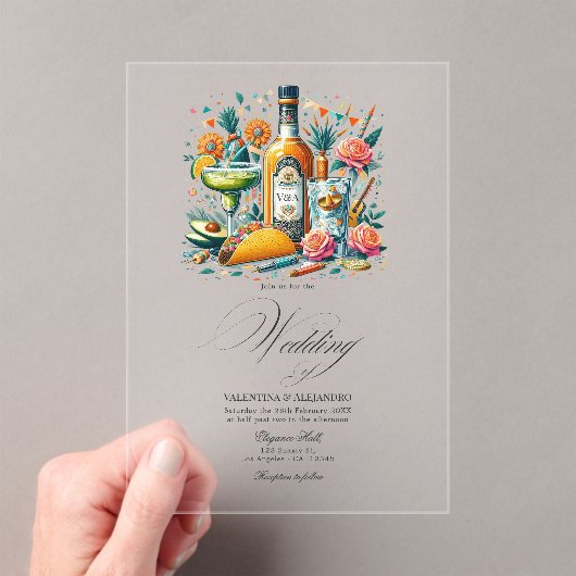 Transparante Mexicaanse Fiesta Tequila & Tacos bru Acryl Uitnodigingen (Insitu (Draagbaar))