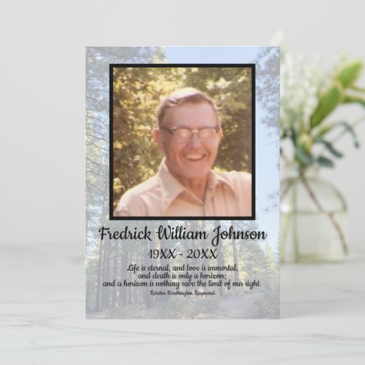 Transparante Pine Tree Forest Quote Foto's Begrafe Programma (Staand voorkant)