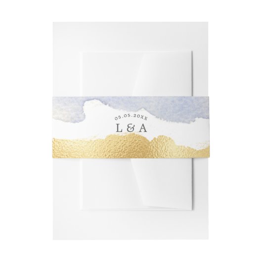 Transparante Waterverf Blauw Goud Faux Folie Bruil Uitnodigingen Wikkel (Voorkant Voorbeeld)