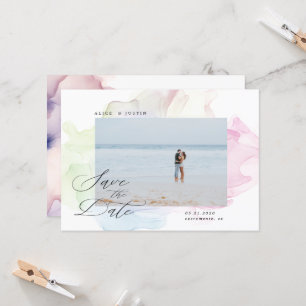 Transparante zijde Moderne foto Save the Date Kaart