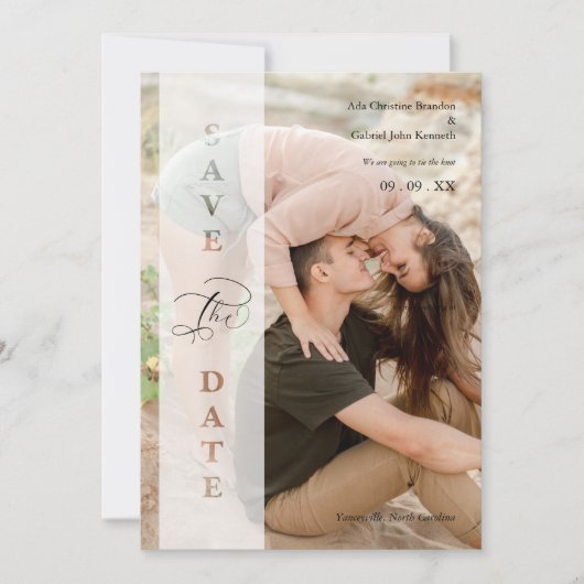 Transparency Photo Script Cut Paper Effect Wedding Save The Date (Voorkant)
