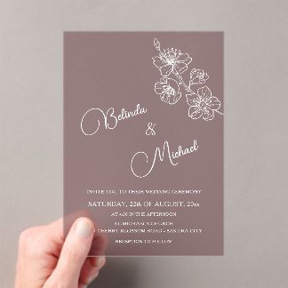Transparent Burgundy White Floral | Wedding Acryl Uitnodigingen