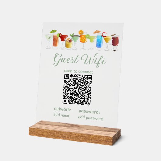 Transparent Guest WiFi Sign with QR Code  (Angle)