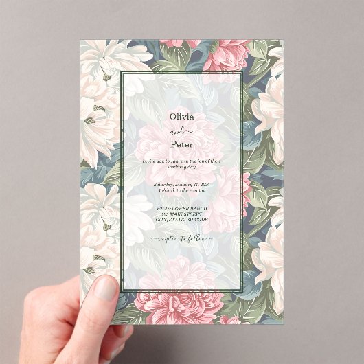 Transparent Modern Floral Wedding Invitation (In situ (ordinateur de poche))