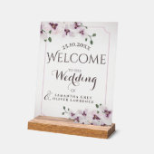 Transparent Orchid Minimalist Wedding Welcome Sign (Angle)
