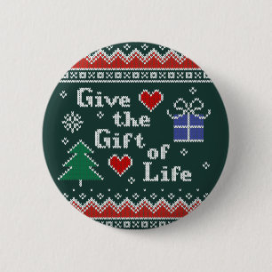 Transplant Gift of Life Gebreid met kerstkeuken Ronde Button 5,7 Cm