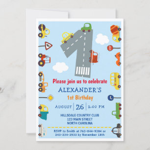 Transport 1er Anniversaire Fête Invitation