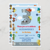 Transport 3e anniversaire Fête Invitation (Devant / Derrière)