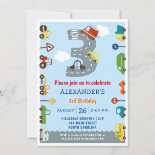 Transport 3e anniversaire Fête Invitation