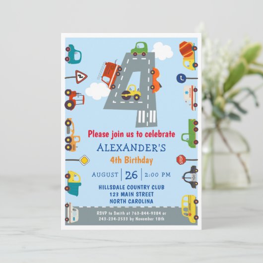 Transport 4e anniversaire Fête Invitation (Debout devant)