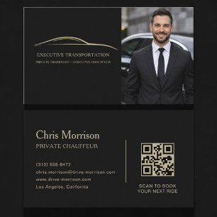 Transport Auto QR Code Foto Zwart & Goud Visitekaartje