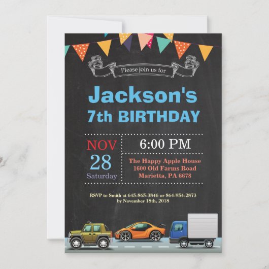 Transport Camion Invitation d'anniversaire (Devant)