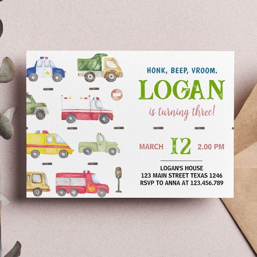 Transport Camions Invitation de fête d'anniversair